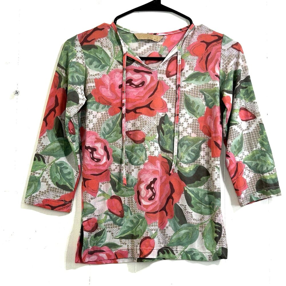 Agua de Coco By Liana Thomaz Mesh Floral Crop Top Size Medium Stretch Slim Top